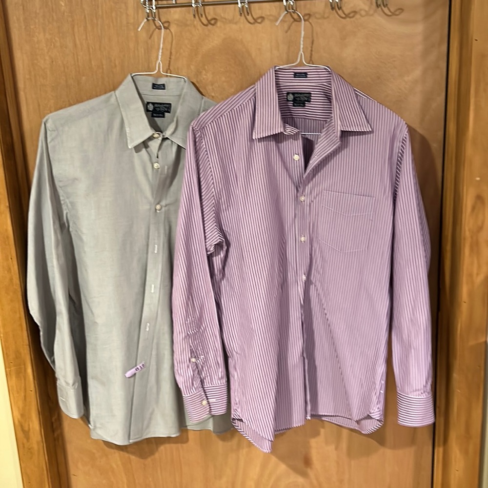 J Crew Men’s shirt M (15-151/2) Grey & purple strip. $12 for both.